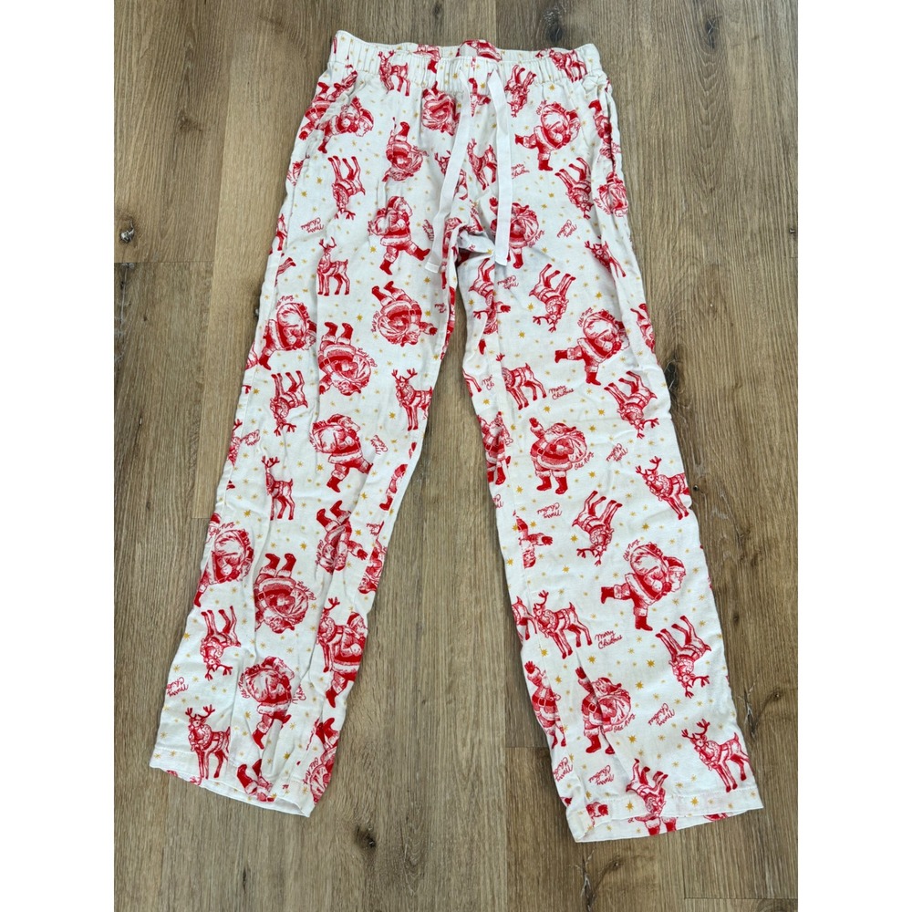 Old Navy Christmas Flannel Pajama Pants Women Small White Red Santa Reindeer